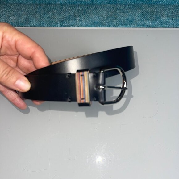 Paul Smith Womens Adjustable Belt Size 28 Black Stripe Italian Leather - Picture 5 of 8